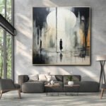 Handmade Oil Painting Canvas Wall Art Decoration Black And White Abstract Artwork Medieval Black Neoclassicism Wall Decor Street For Home Office Decor