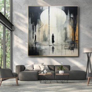 Handmade Oil Painting Canvas Wall Art Decoration Black And White Abstract Artwork Medieval Black Neoclassicism Wall Decor Street For Home Office Decor